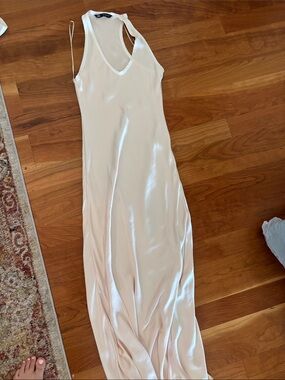 Zara Cream Satin V-Neck Slip Dress